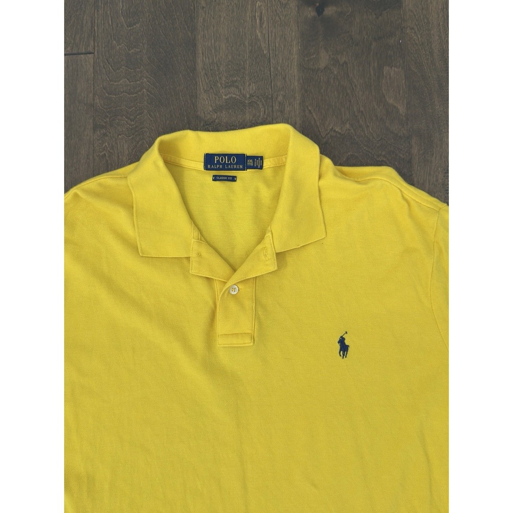 Ralph Lauren Mens Short Sleeve Yellow Classic Fit Polo Shirt Size 2XL Blue Pony
